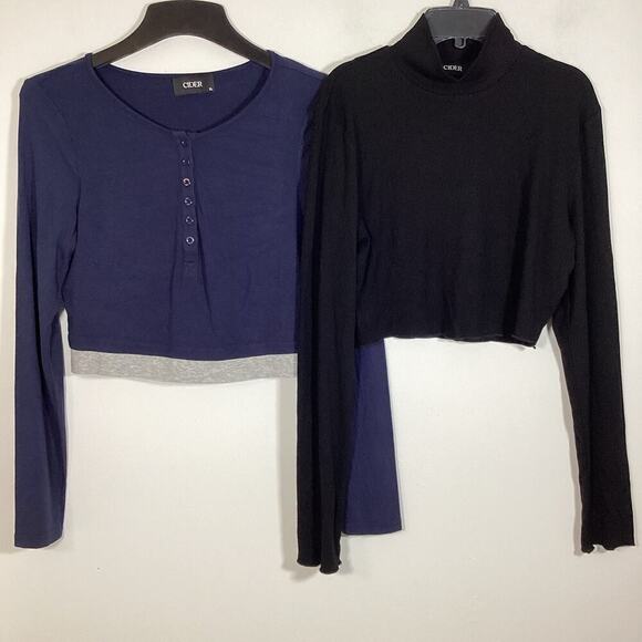 Cider Bundle Of 2 Long Sleeve Crop Top XL Black Navy Basic Shirt Staple Layering - Picture 9 of 9